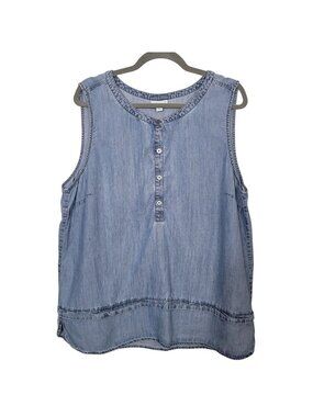 J. Jill Sz XL Tencel Linen Blend Chambray Sleeveless Top Popover Tank Western